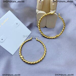 Tory Burch Torsade Rope Hoop Vintage Cutout Statement Hoop Earrings